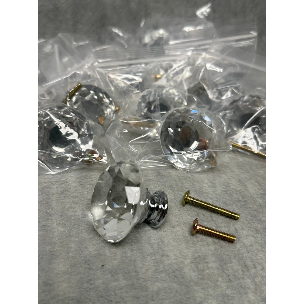 Lot of 19 CZC Home Clear Faceted Crystal Cabinet Drawer Knobs Pulls Chrome Base